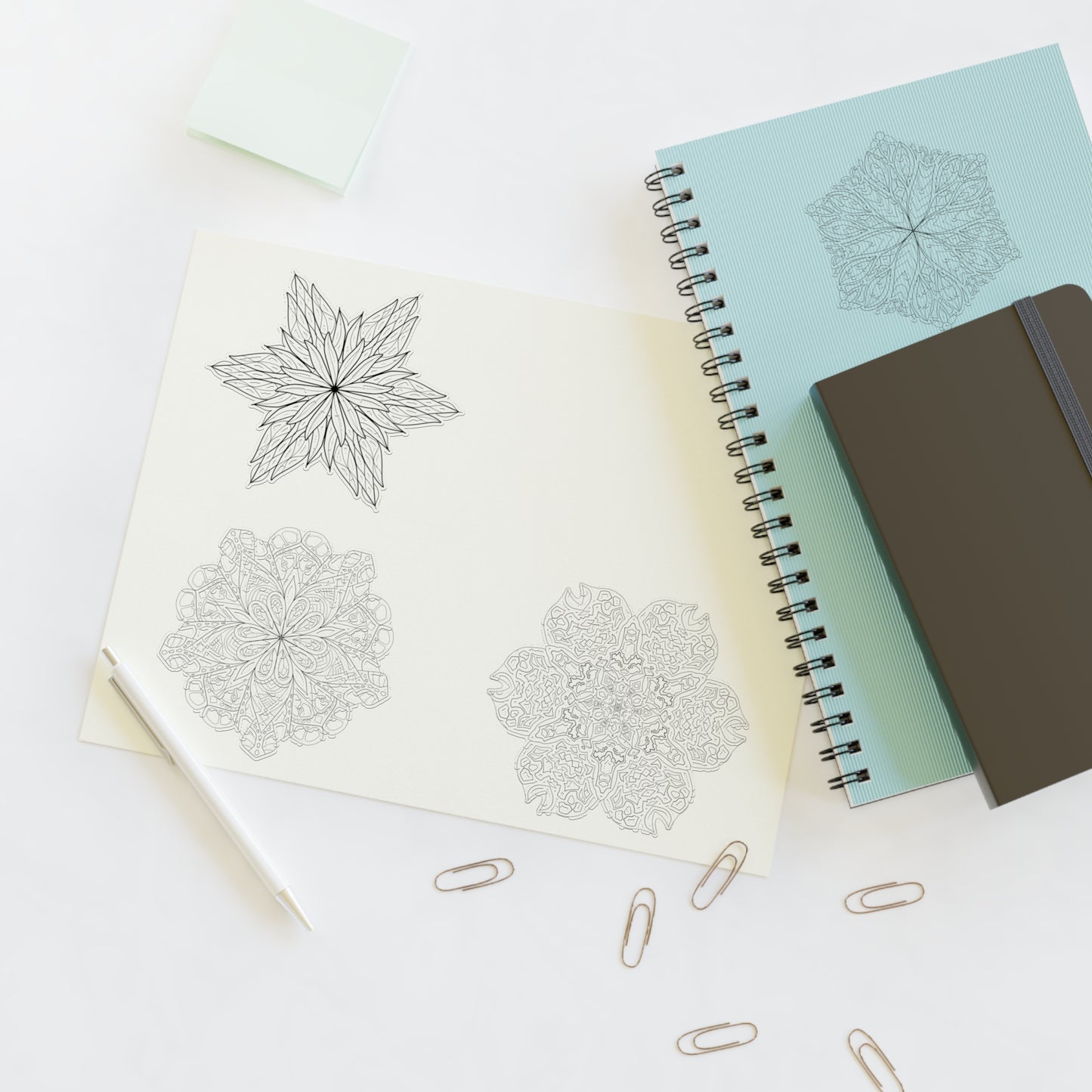 Coloring Botanical DIY Mandala 8.5x11 Sticker Sheet (free US shipping)