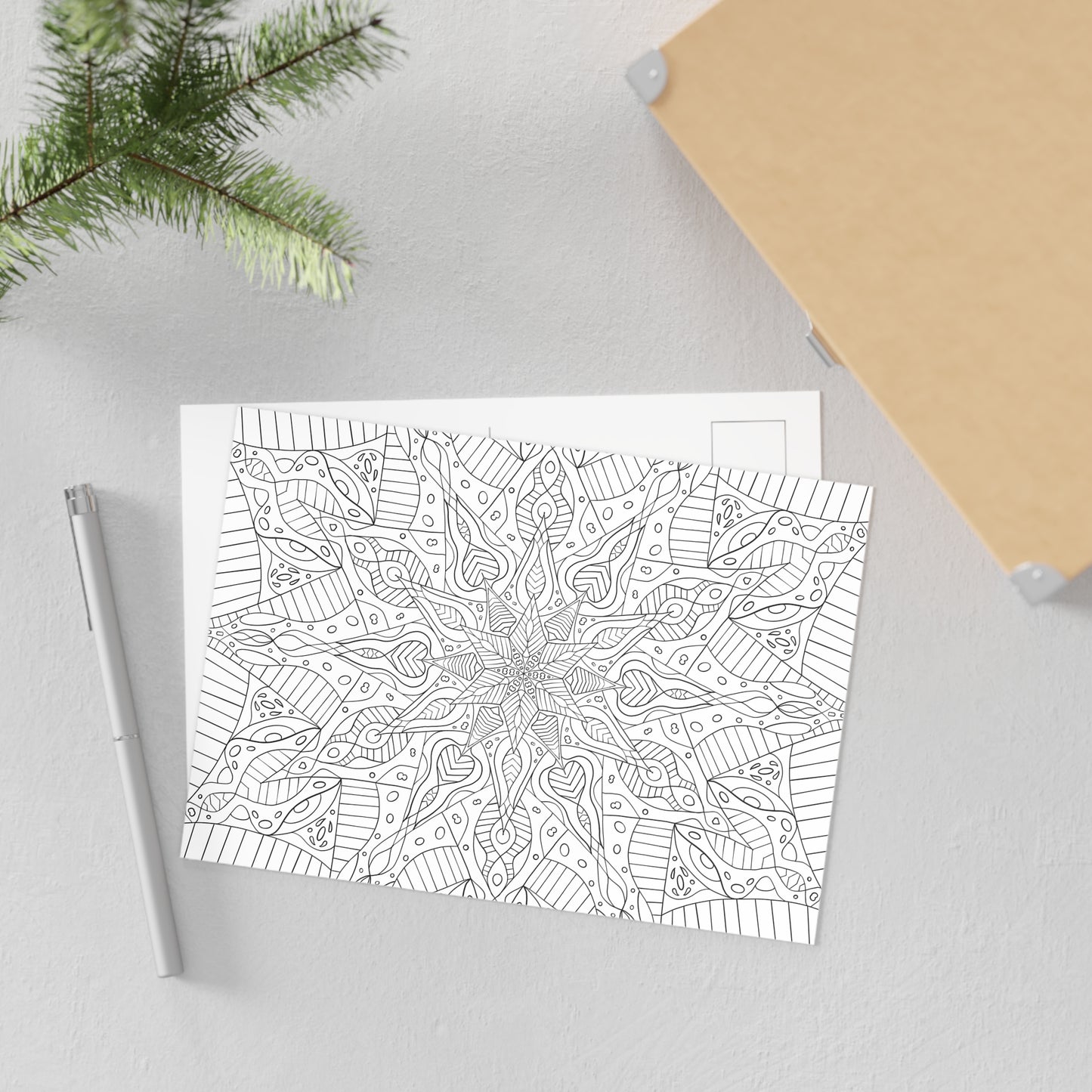 DIY Clematis Starburst Mandala 7x5in Postcard (free US shipping)
