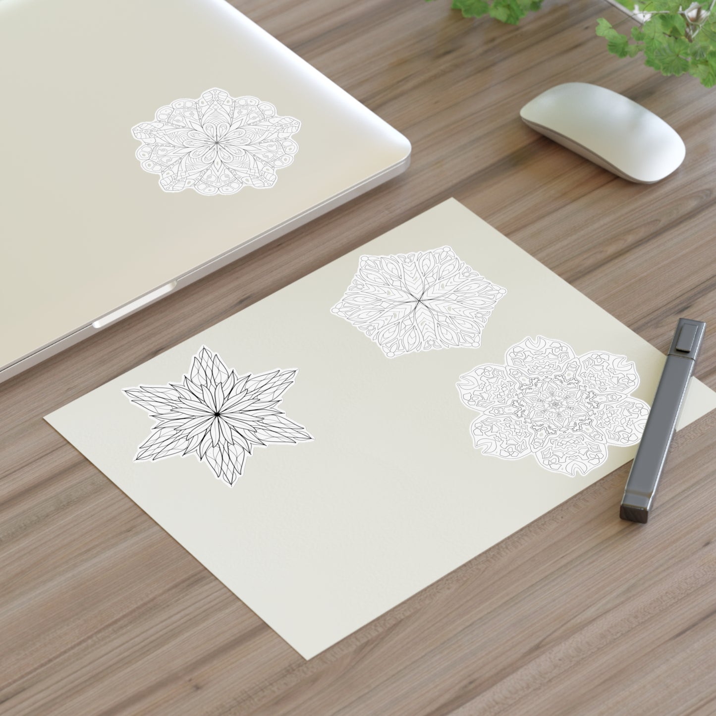 Coloring Botanical DIY Mandala 8.5x11 Sticker Sheet (free US shipping)