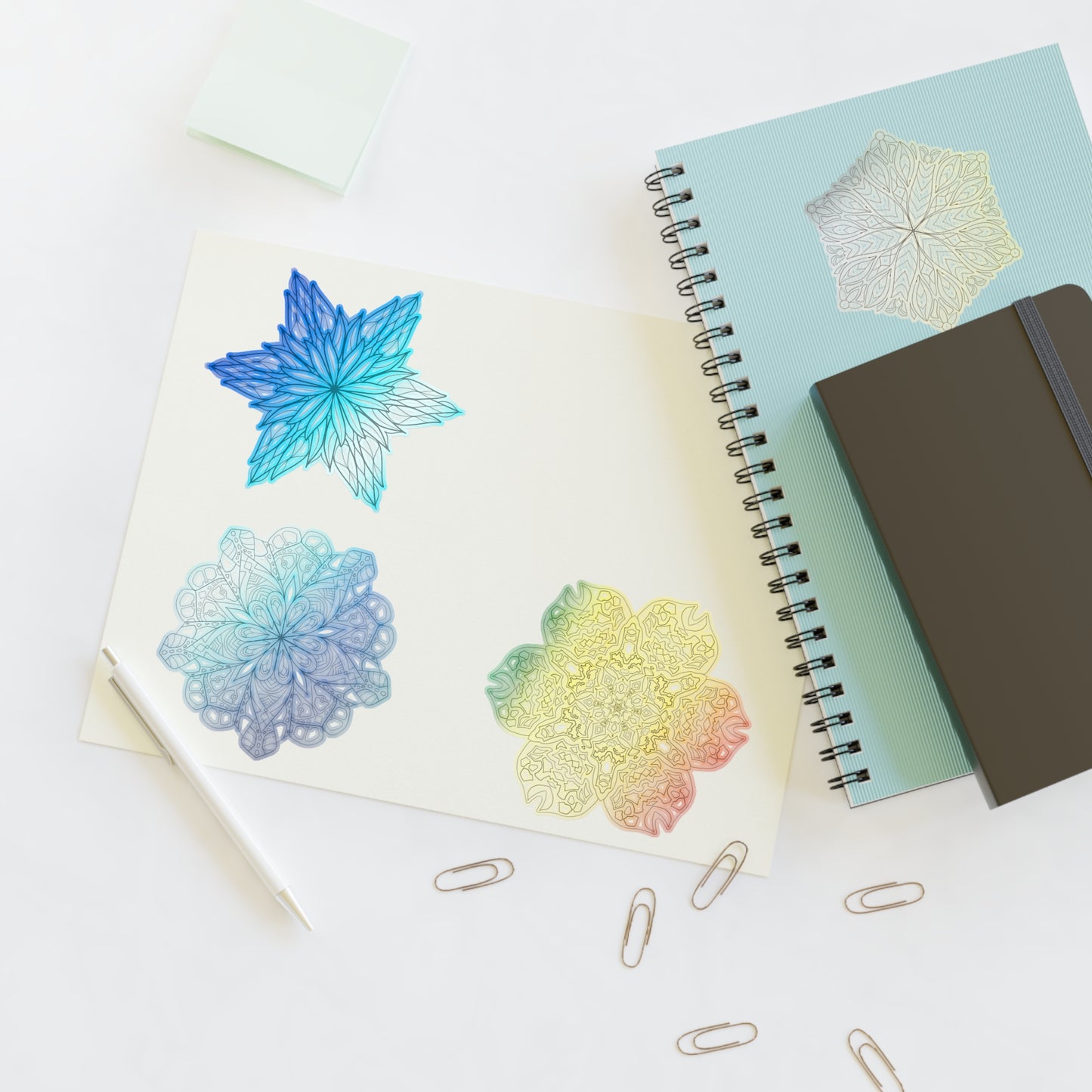 Coloring Botanical DIY Mandala 8.5x11 Sticker Sheet (free US shipping)