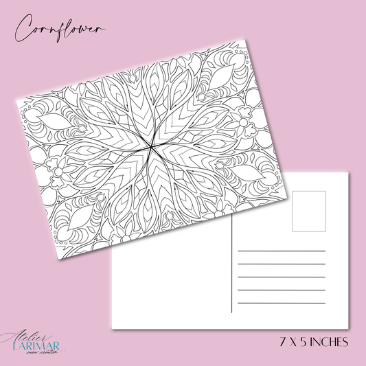 DIY Cornflower Mandala 7x5 Postcard (free US shipping)