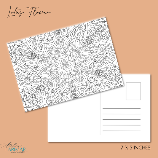DIY Lotus Flower Mandala 7x5in Postcard (free US shipping)