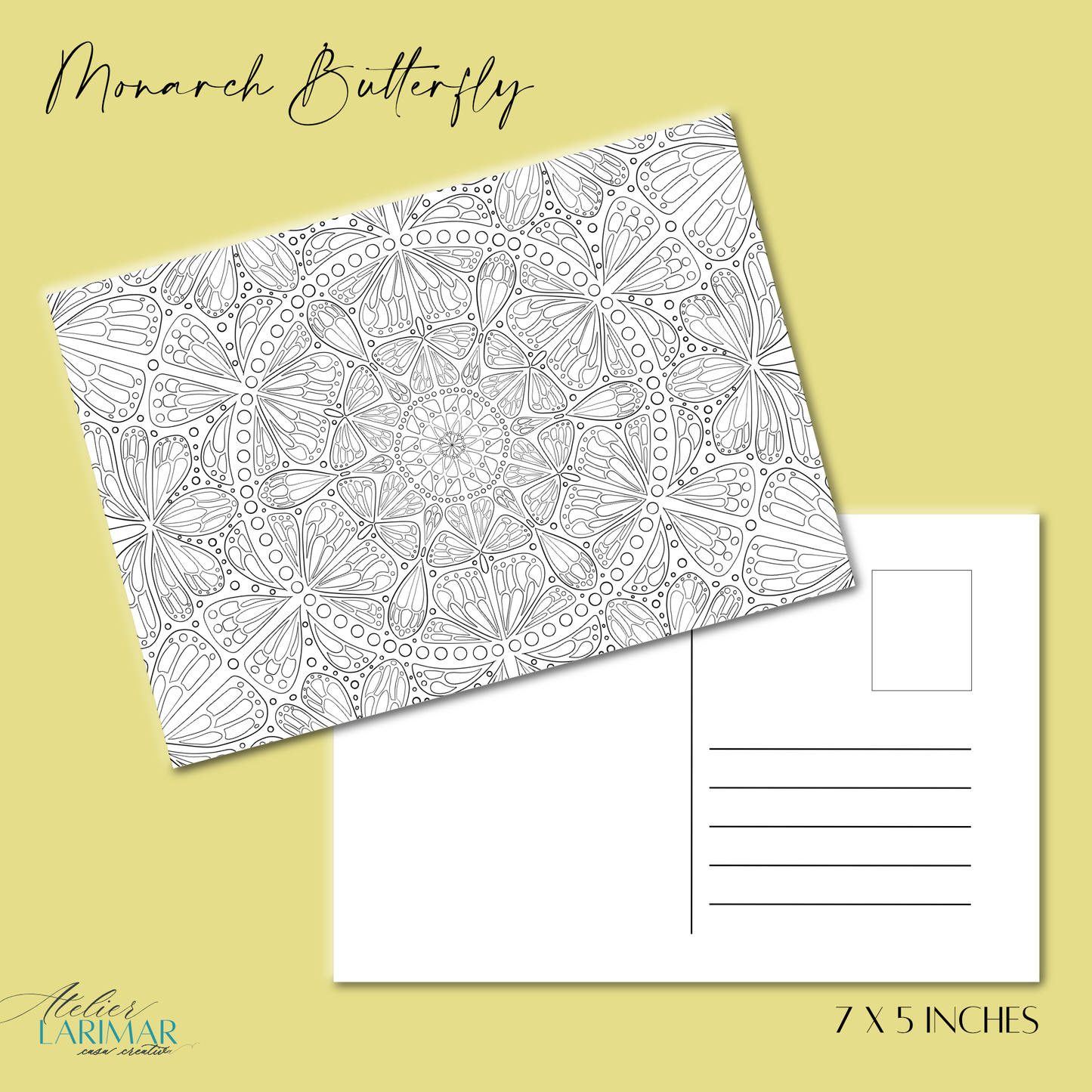 DIY Monarch Butterfly Mandala 7x5in Postcard (free US shipping)