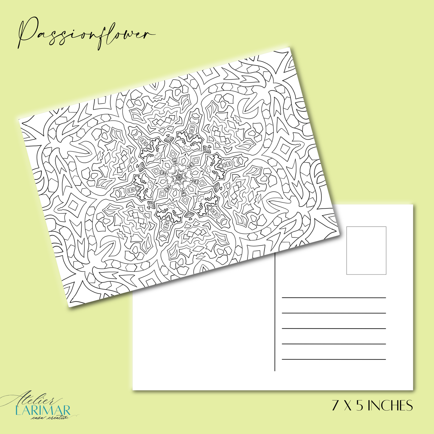 DIY Passionflower Mandala 7x5 Postcard (free US shipping)