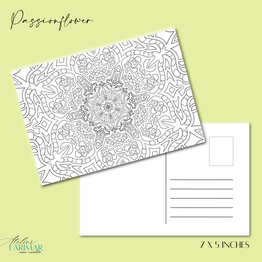 DIY Passionflower Mandala 7x5 Postcard (free US shipping)
