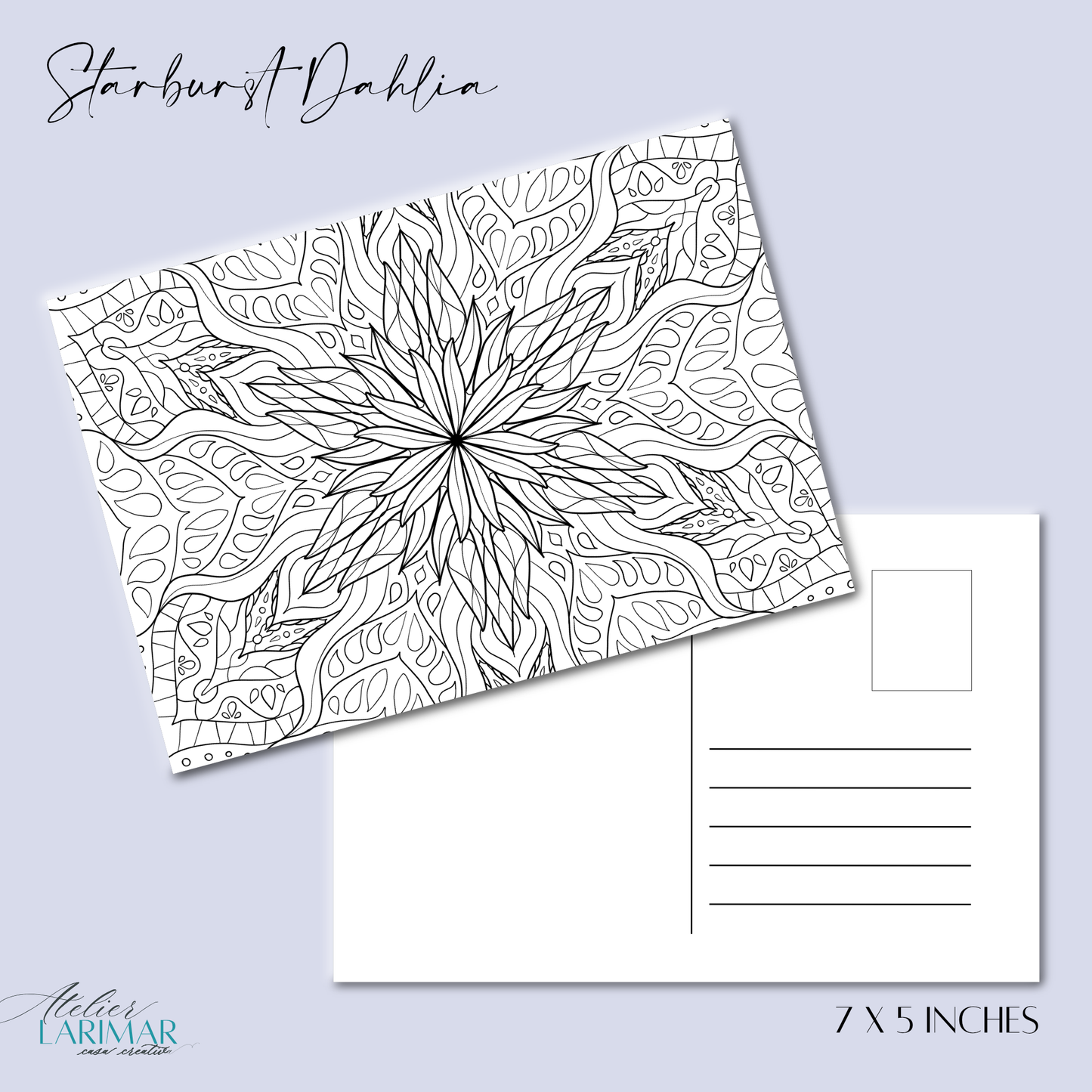 DIY Starburst Dahlia Mandala 7x5 Postcard (free US shipping)